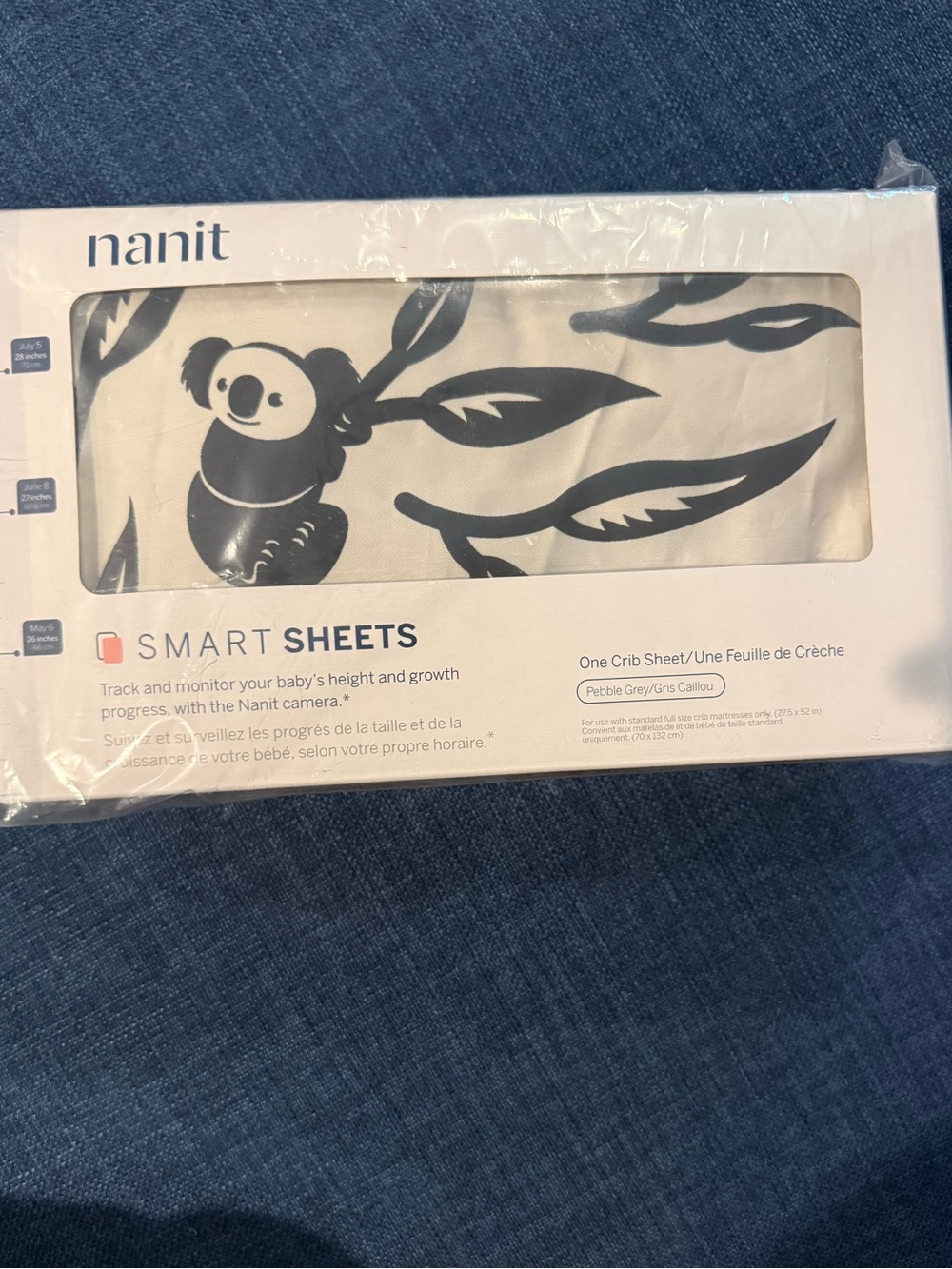 Nanit Smart Sheets Crib Sheet in Pebble Grey with Koala Print